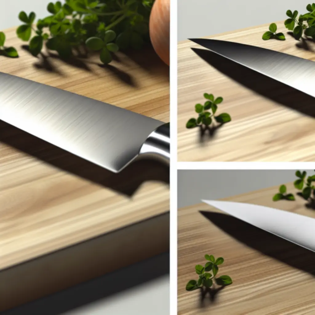 Profesjonalny nóż kuchenny leżący na desce do krojenia